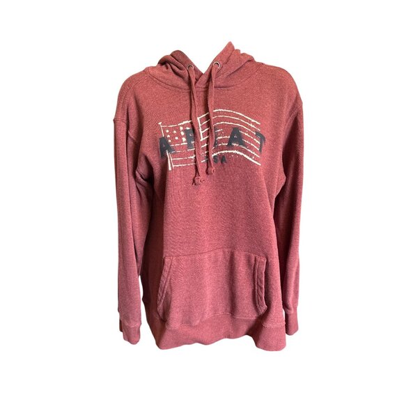 Ariat Real Women's S Hooded Sweatshirt Logo Rust Red USA Flag Western Rodeo Work - Picture 1 of 12